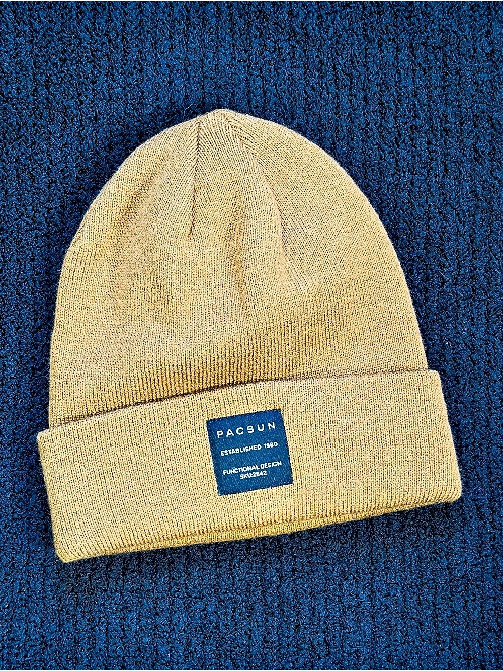 PacSun Tan Beanie with Logo Patch Ribbed Brown Like New